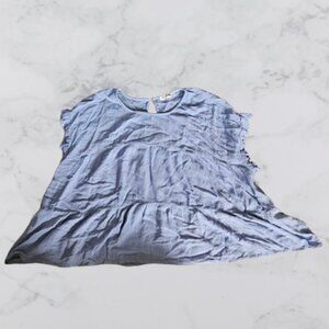 Derek Heart Blue Ruffle Cut-Out Short Sleeve Blouse - New Without Tags